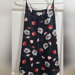 LOFT Black, Red and White Floral Patterned Tank Top